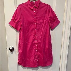 Pink Button-Up Shirt Dress
